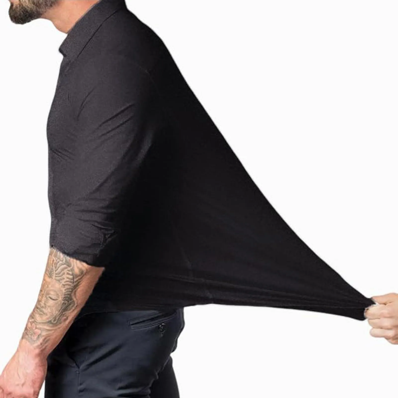 Generico Camicia da Uomo a Taglio Muscle Fit, Atletica Slim Fit, Maniche Lunghe Elasticizzate, Top Casual a Bottoni(Black, S) - immagine 4