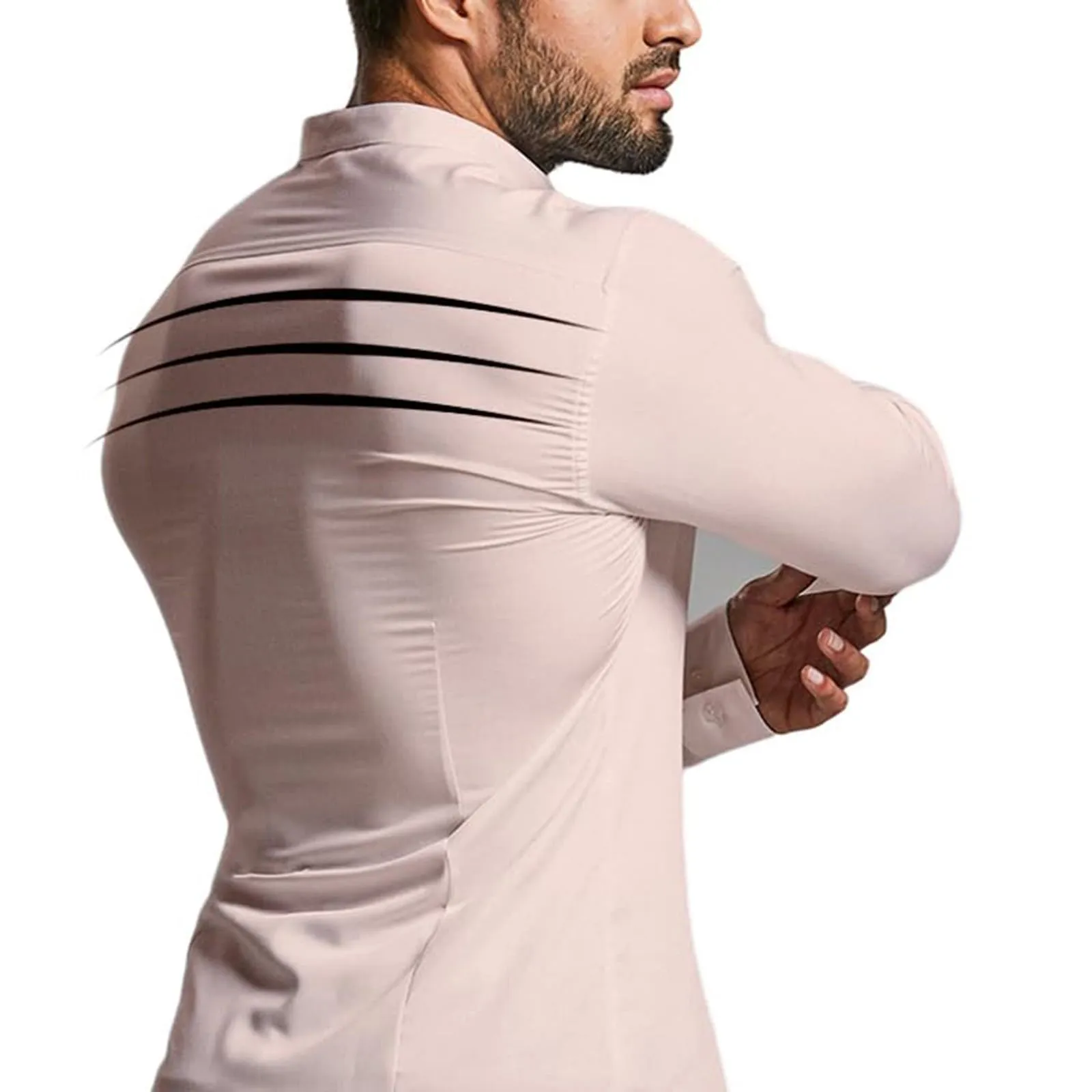 Generico Camicia da Uomo a Taglio Muscle Fit, Atletica Slim Fit, Maniche Lunghe Elasticizzate, Top Casual a Bottoni(PK2, S) - immagine 5