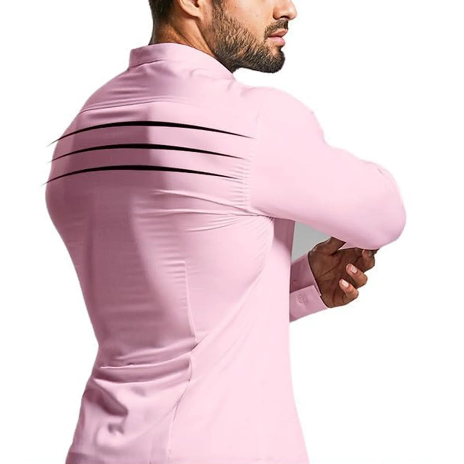 Generico Camicia da Uomo a Taglio Muscle Fit, Atletica Slim Fit, Maniche Lunghe Elasticizzate, Top Casual a Bottoni(PK1, XL) - immagine 4