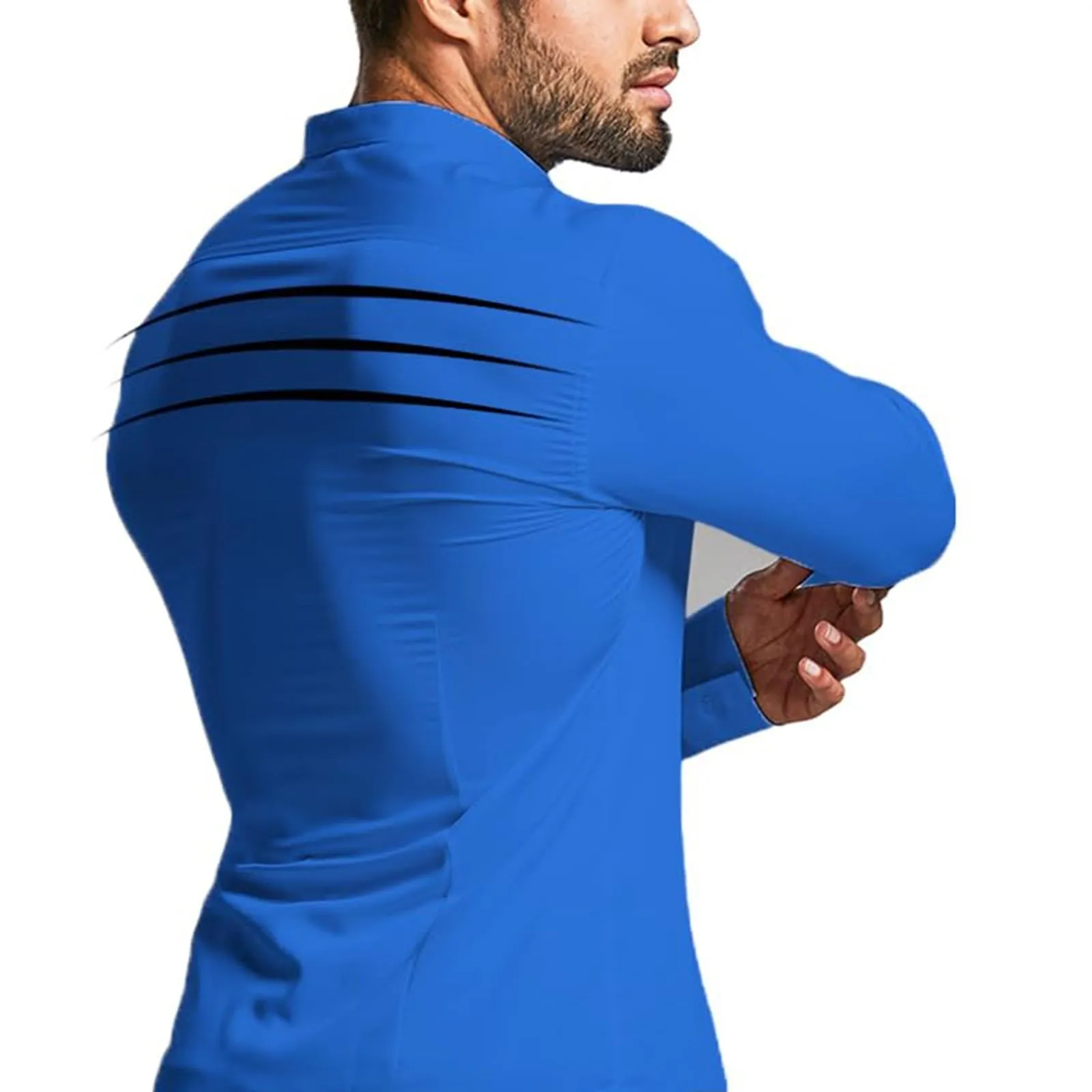Generico Camicia da Uomo a Taglio Muscle Fit, Atletica Slim Fit, Maniche Lunghe Elasticizzate, Top Casual a Bottoni(BU2, XXXXL) - immagine 5