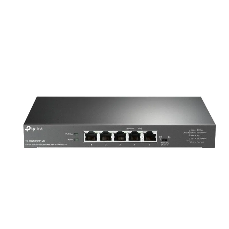 Switch TP-Link 5 porte 2.5G PoE++ 123W senza ventola, alloggiamento in acciaio nero - immagine 1