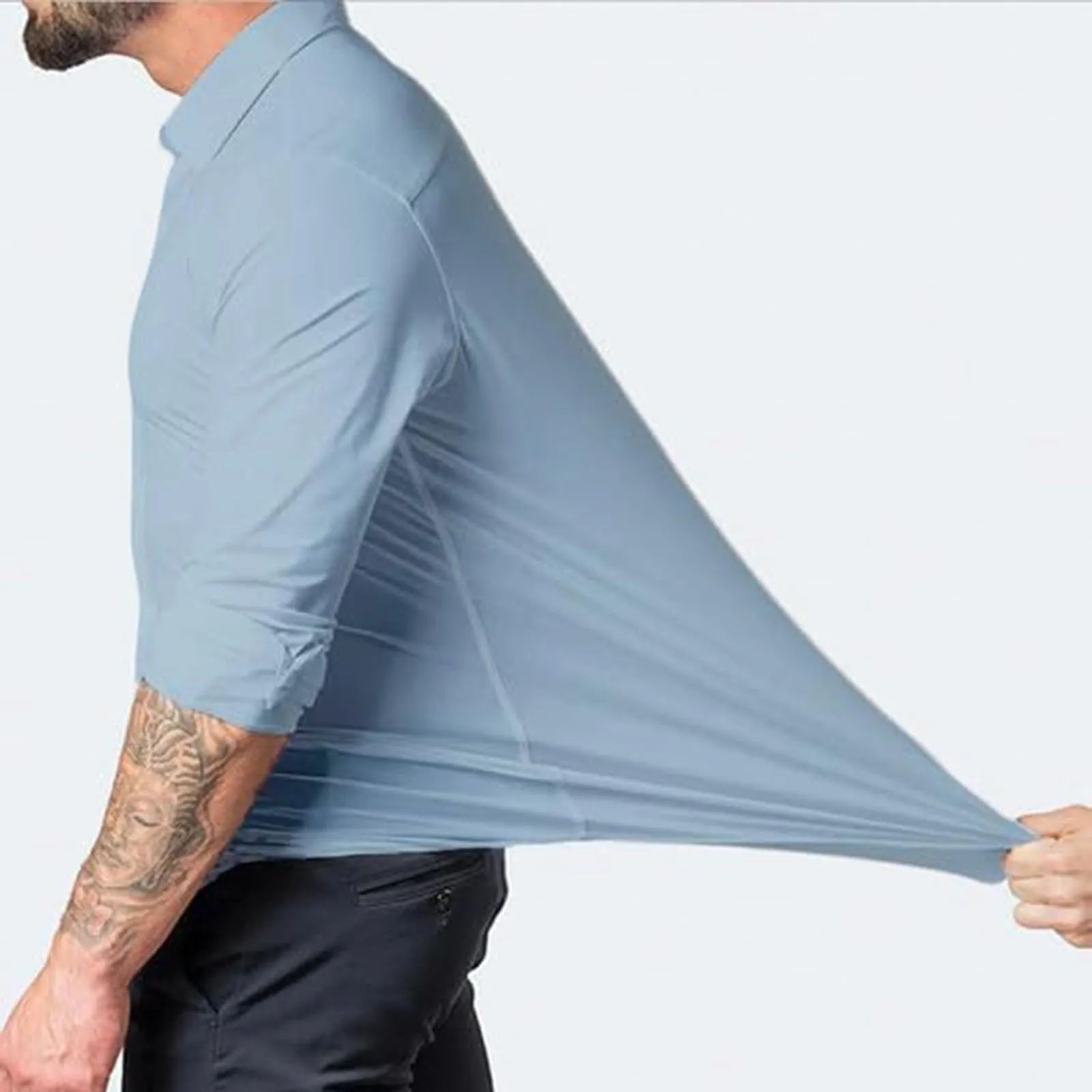 Generico Camicia da Uomo a Taglio Muscle Fit, Atletica Slim Fit, Maniche Lunghe Elasticizzate, Top Casual a Bottoni(Dark Blue, S) - immagine 2