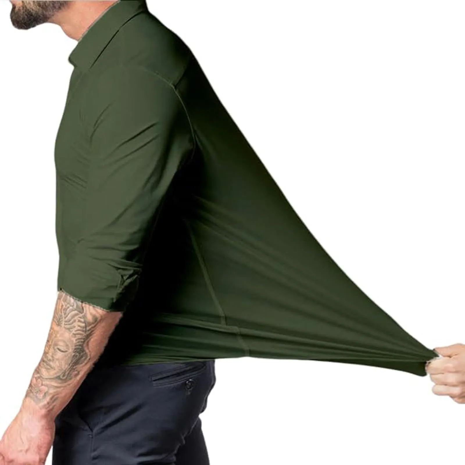 Generico Camicia da Uomo a Taglio Muscle Fit, Atletica Slim Fit, Maniche Lunghe Elasticizzate, Top Casual a Bottoni(Mint Green, XXXL) - immagine 2