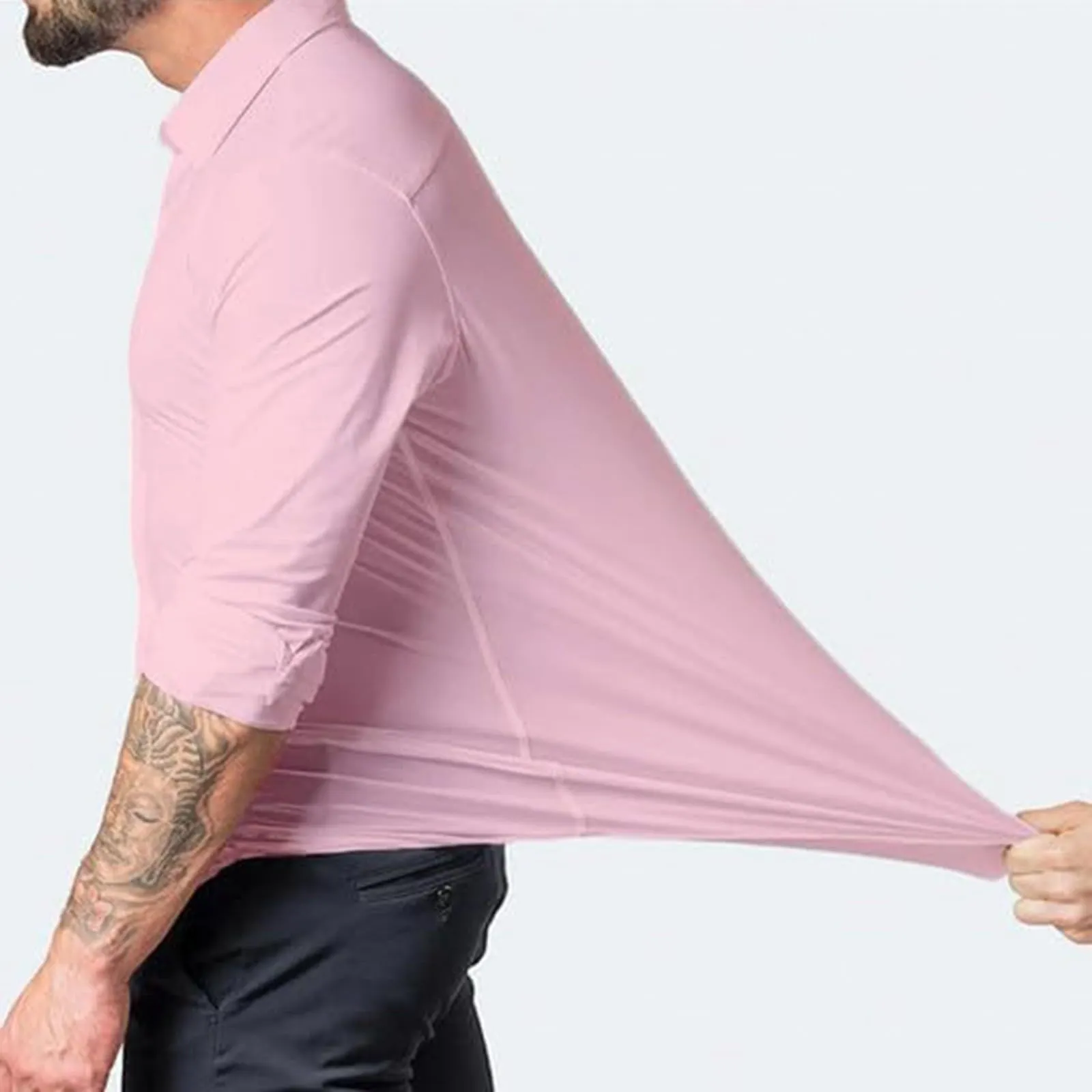 Generico Camicia da Uomo a Taglio Muscle Fit, Atletica Slim Fit, Maniche Lunghe Elasticizzate, Top Casual a Bottoni(PK1, XXL) - immagine 5