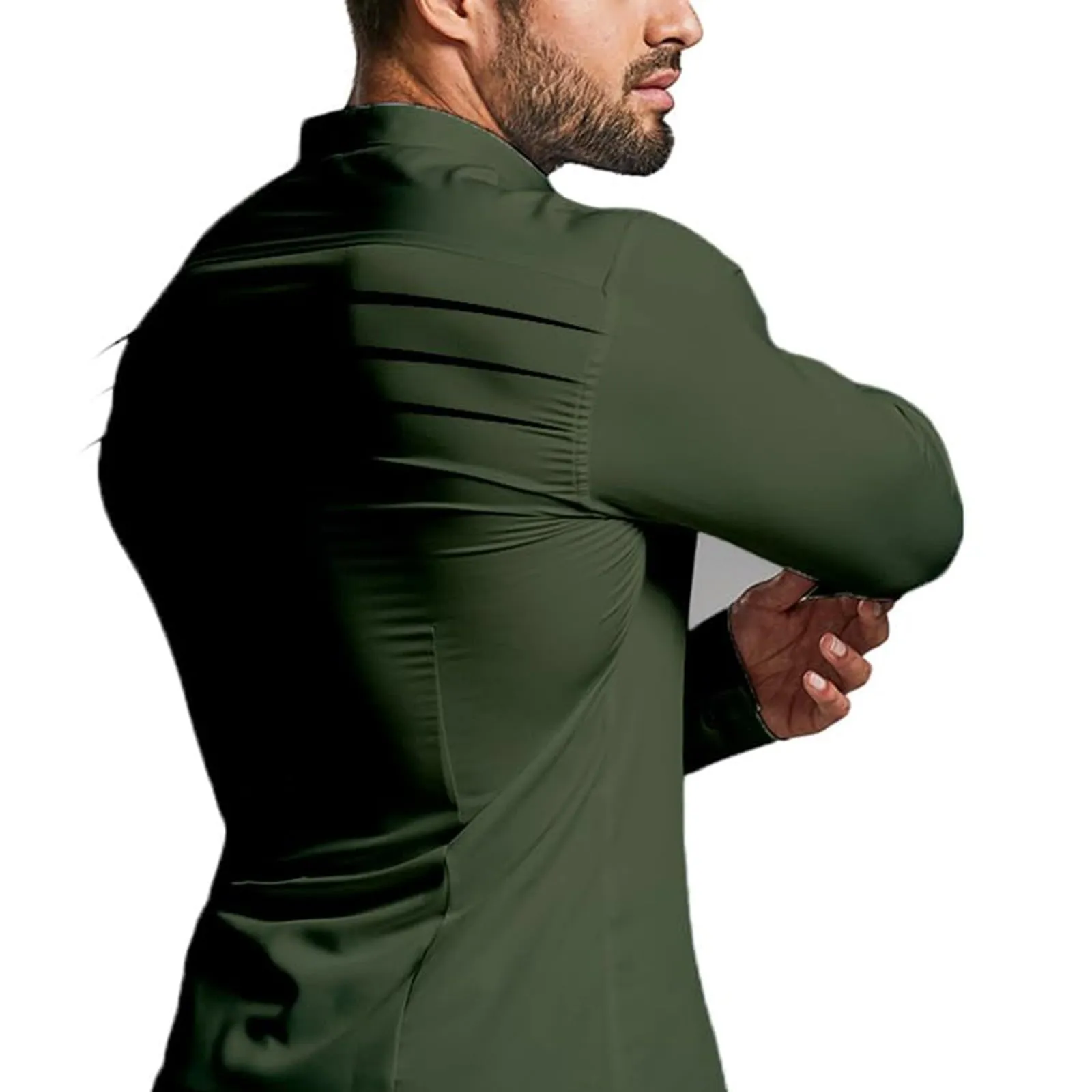 Generico Camicia da Uomo a Taglio Muscle Fit, Atletica Slim Fit, Maniche Lunghe Elasticizzate, Top Casual a Bottoni(Mint Green, M) - immagine 5