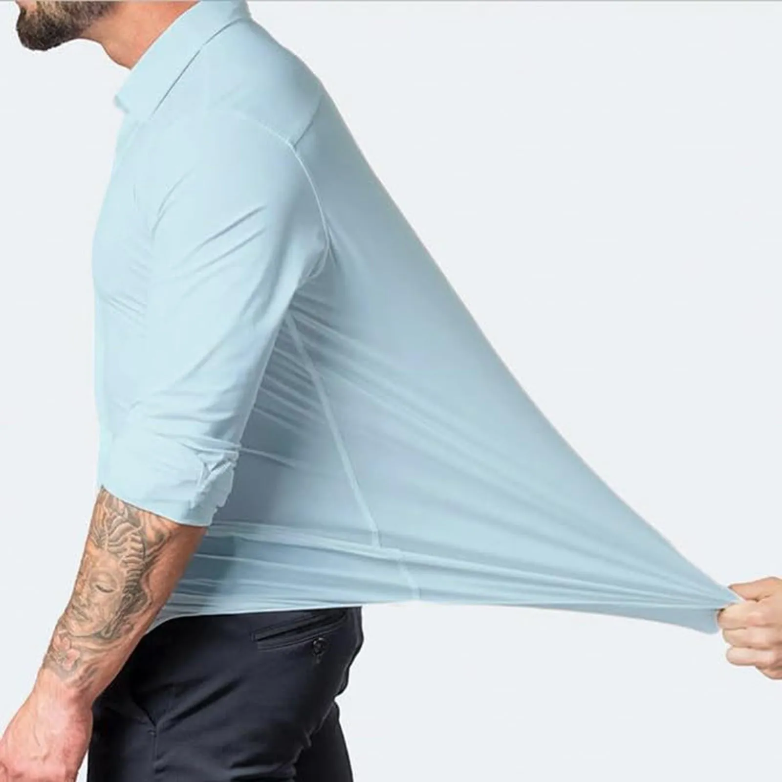 Generico Camicia da Uomo a Taglio Muscle Fit, Atletica Slim Fit, Maniche Lunghe Elasticizzate, Top Casual a Bottoni(BU1, L) - immagine 3