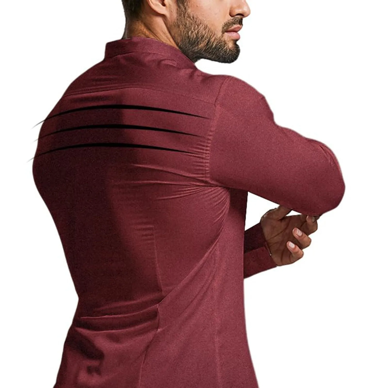 Generico Camicia da Uomo a Taglio Muscle Fit, Atletica Slim Fit, Maniche Lunghe Elasticizzate, Top Casual a Bottoni(Red, XL) - immagine 5