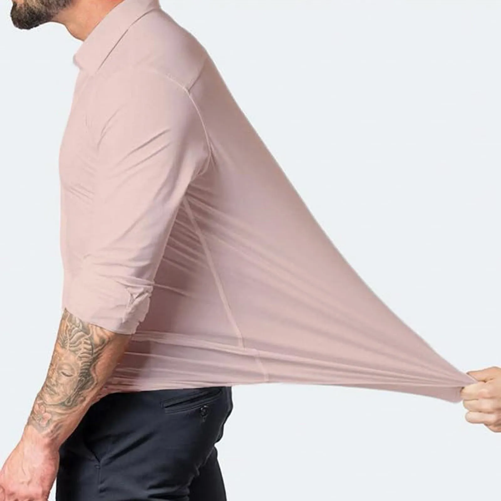 Generico Camicia da Uomo a Taglio Muscle Fit, Atletica Slim Fit, Maniche Lunghe Elasticizzate, Top Casual a Bottoni(PK2, M) - immagine 3