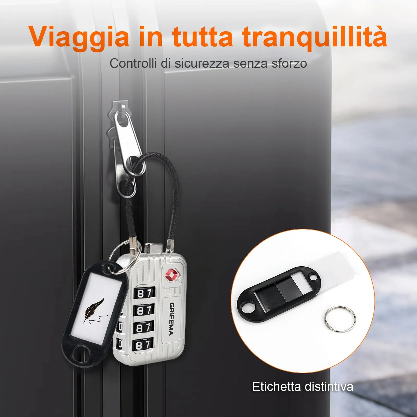GRIFEMA GA1008W Lucchetto TSA Combinazione 4 Cifre Bianco - immagine 3