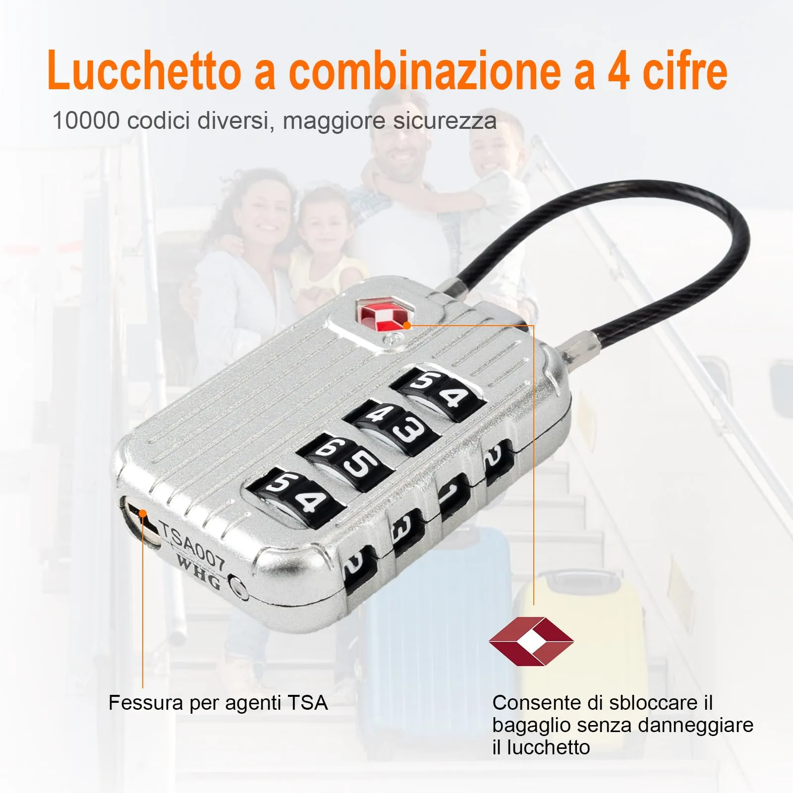 GRIFEMA GA1008W Lucchetto TSA Combinazione 4 Cifre Bianco - immagine 5