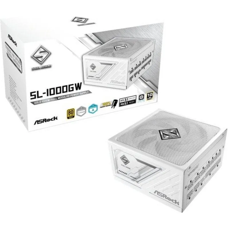 Alimentatore Asrock da 1000 W, certificazione 80+ Gold Steel Legend, design ATX bianco - immagine 1