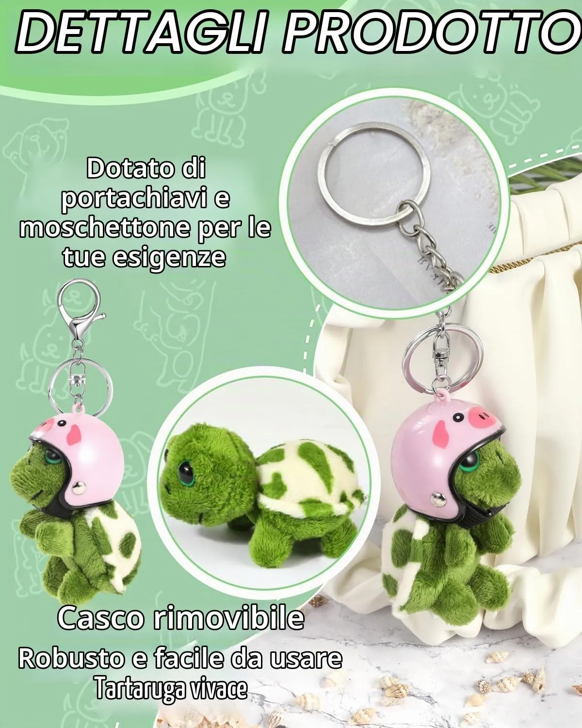 HUVZOR 1pcs Carino Portachiavi Peluche morbido Tartaruga Ciondolo Portachiavi Personalizzato Auto Portachiavis Zaino Borsa Ciondoli per donne ragazze regalo - immagine 3