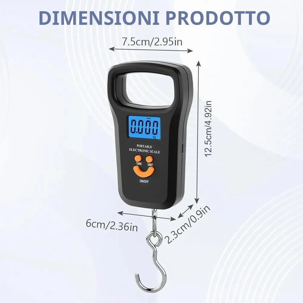 OSDUE Bilancia da Pesca,Bilancia Digitale pesa con gancio,50kg Bilancias Portatile Elettronica Professionale con Display LCD Retroilluminato,2 batterie AAA incluse per acquisti,espresso postale,pesca - immagine 2