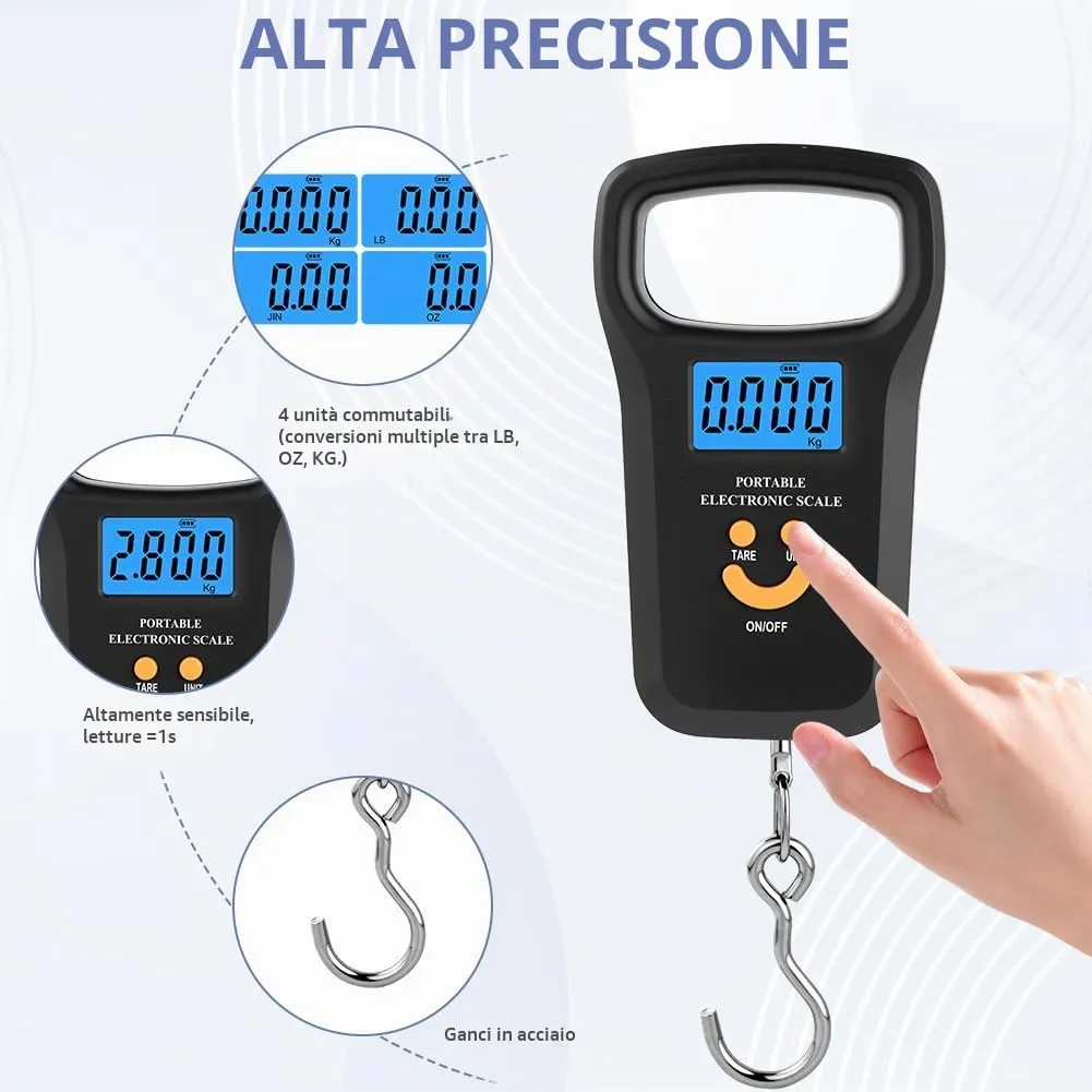 OSDUE Bilancia da Pesca,Bilancia Digitale pesa con gancio,50kg Bilancias Portatile Elettronica Professionale con Display LCD Retroilluminato,2 batterie AAA incluse per acquisti,espresso postale,pesca - immagine 4
