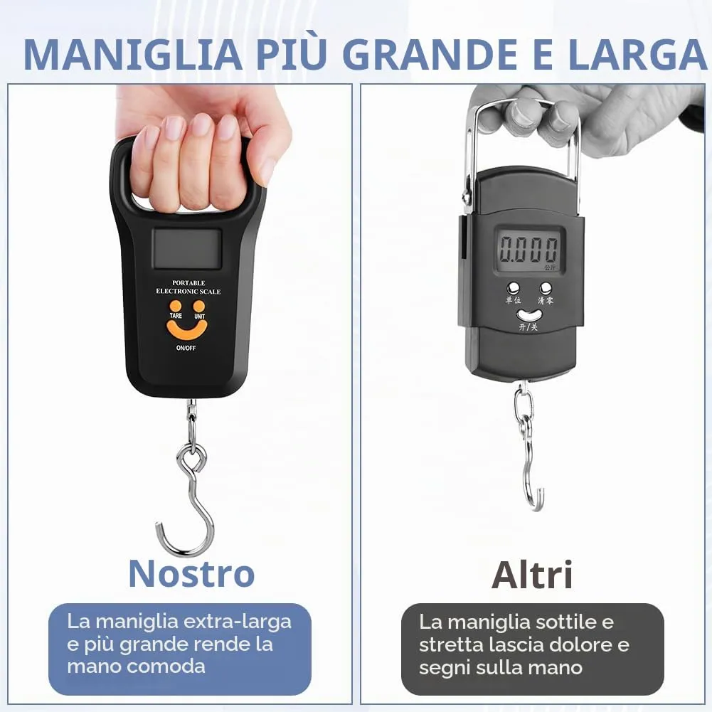 OSDUE Bilancia da Pesca,Bilancia Digitale pesa con gancio,50kg Bilancias Portatile Elettronica Professionale con Display LCD Retroilluminato,2 batterie AAA incluse per acquisti,espresso postale,pesca - immagine 5