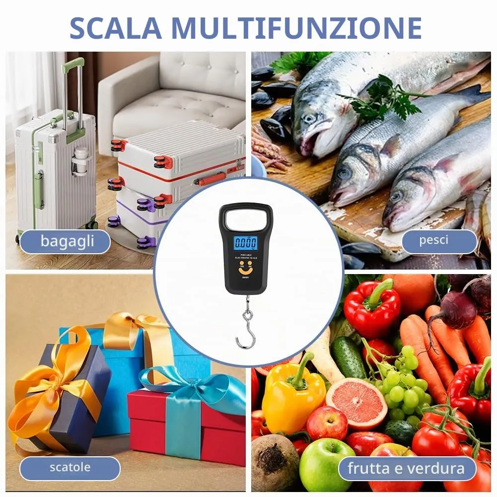 OSDUE Bilancia da Pesca,Bilancia Digitale pesa con gancio,50kg Bilancias Portatile Elettronica Professionale con Display LCD Retroilluminato,2 batterie AAA incluse per acquisti,espresso postale,pesca - immagine 7