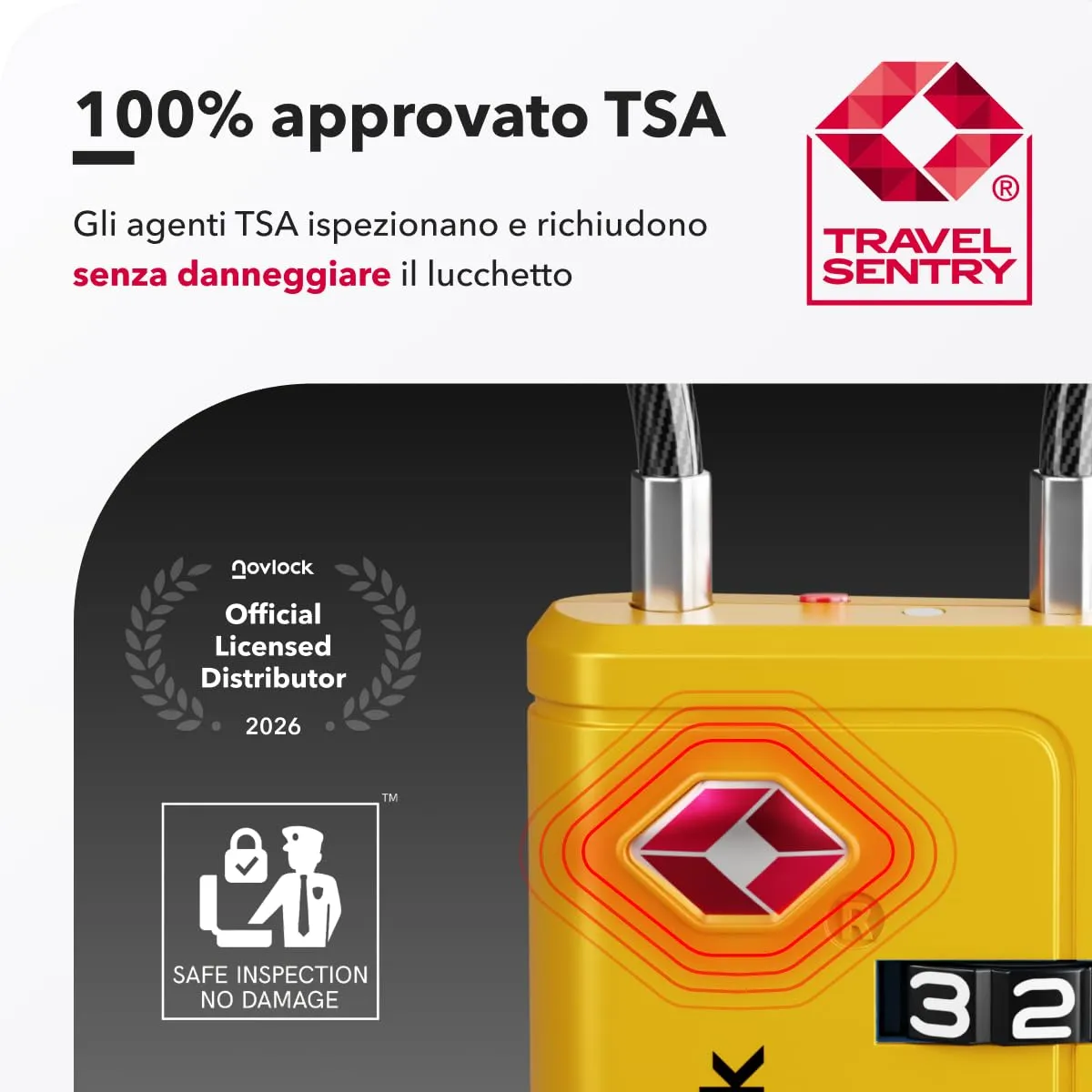 Lucchetti TSA con combinazione a 4 cifre – Per valigia, zaino, borsa da viaggio e bagaglio a mano – Ideali per viaggi in aereo – Confezione da 2 (gialli) - immagine 3