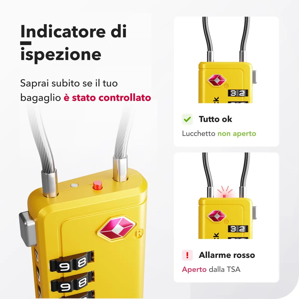 Lucchetti TSA con combinazione a 4 cifre – Per valigia, zaino, borsa da viaggio e bagaglio a mano – Ideali per viaggi in aereo – Confezione da 2 (gialli) - immagine 5
