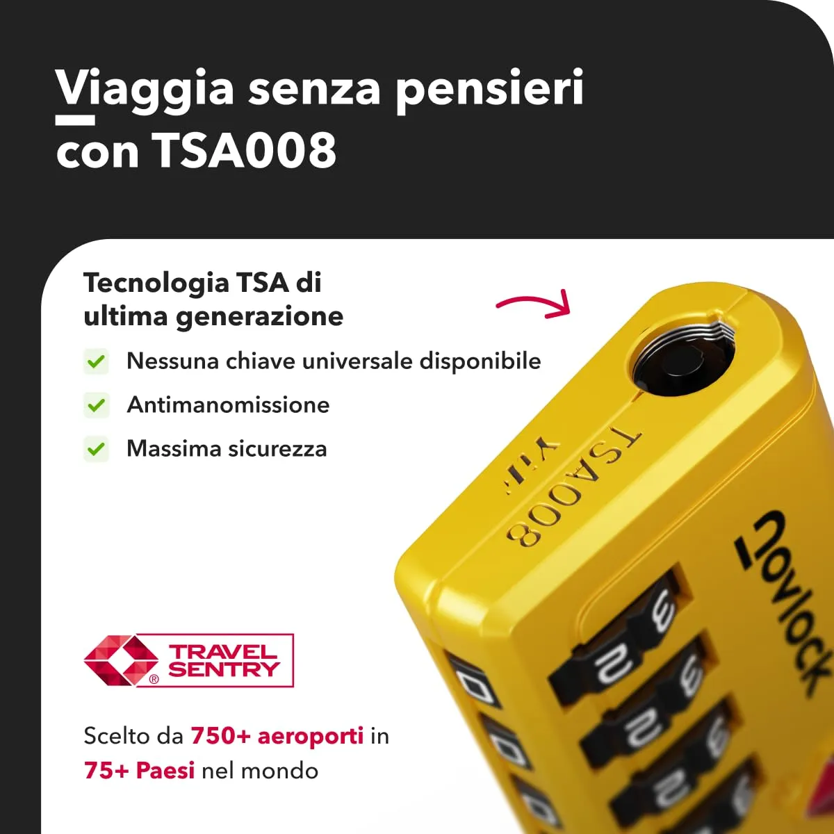 Lucchetti TSA con combinazione a 4 cifre – Per valigia, zaino, borsa da viaggio e bagaglio a mano – Ideali per viaggi in aereo – Confezione da 2 (gialli) - immagine 6