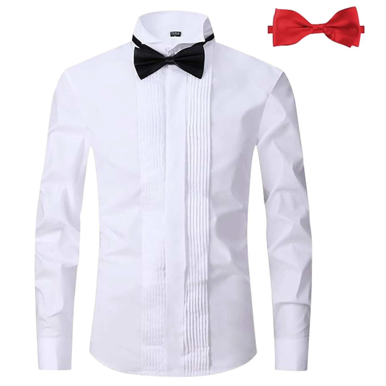 Mymyguoe Camicia da Sposo Uomo a Maniche Lunghe Pieghe Formale Camicia da Sposo Business Cerimonia Camicia a Maniche Lunghe Taglio Aderente Smoking Camicie Formali per Eventi Camicie Tinta Unita - immagine 3