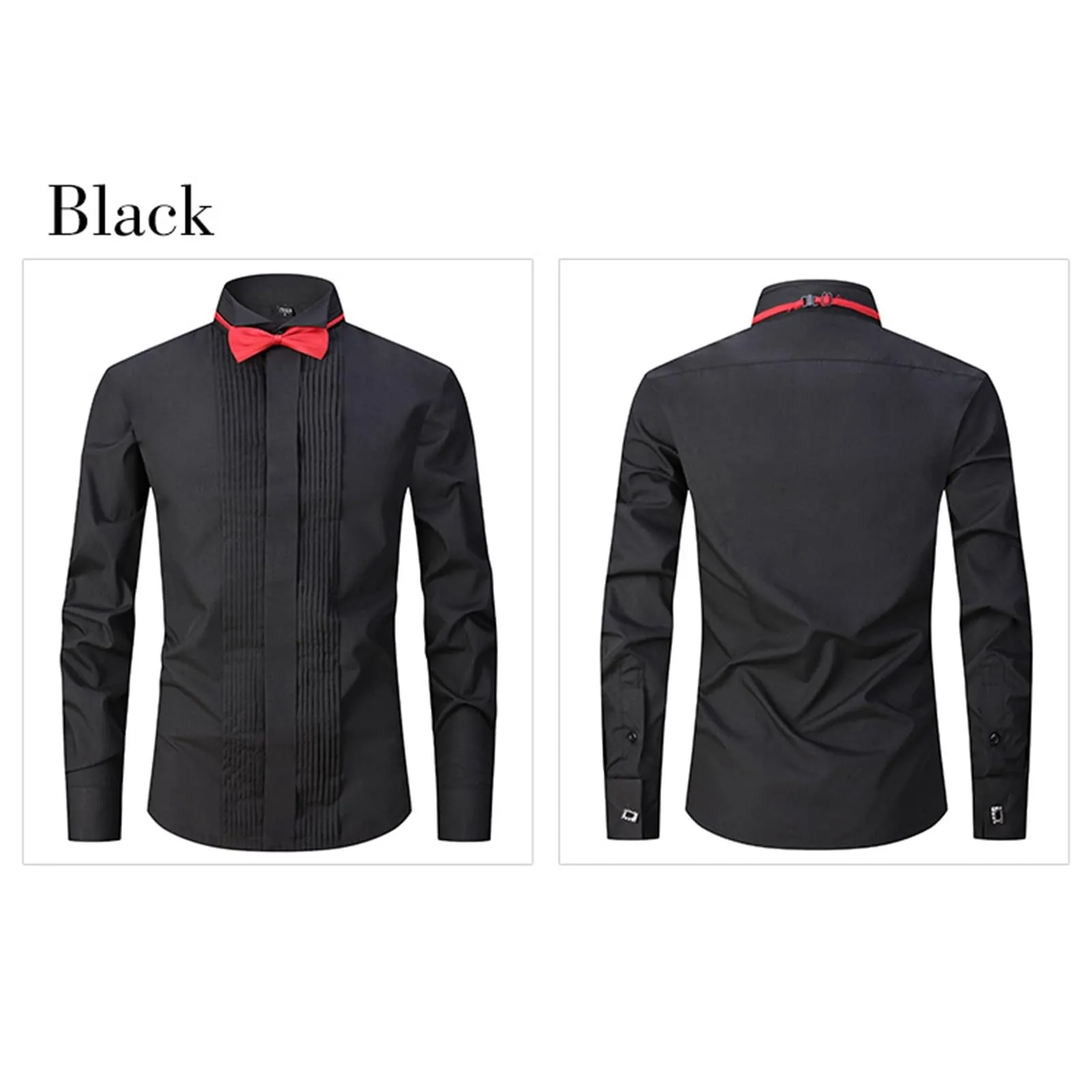 Mymyguoe Camicia da Sposo Uomo a Maniche Lunghe Pieghe Camicia Formale Matrimonio Business Party Camicia a Maniche Lunghe Taglio Aderente Smoking Camicie Formali per Occasioni Speciali Camicie Tinta - immagine 5