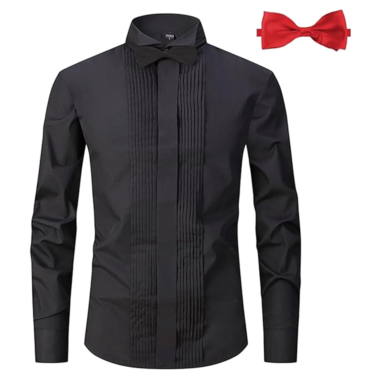 Mymyguoe Camicia da Sposo Uomo a Maniche Lunghe Pieghe Formale Camicia da Matrimonio Business Party Camicia a Maniche Lunghe Taglio Aderente Smoking Camicie Formali per Occasioni Speciali Camicie - immagine 3