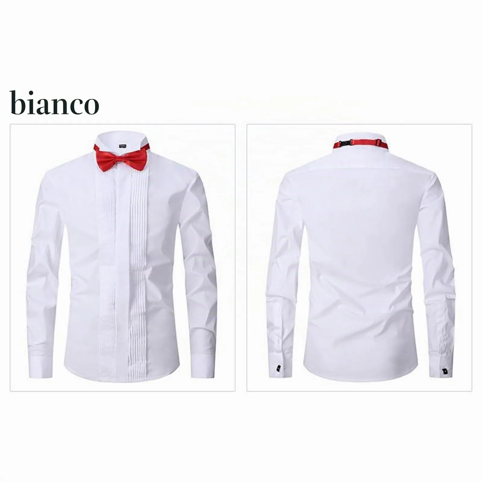 Mymyguoe Camicia da Sposo Uomo a Maniche Lunghe Pieghe Formale Camicia da Matrimonio Business Party Camicia a Maniche Lunghe Taglio Slim Smoking Camicie per Eventi Formali Camicie Tinta Unita Camicie - immagine 5