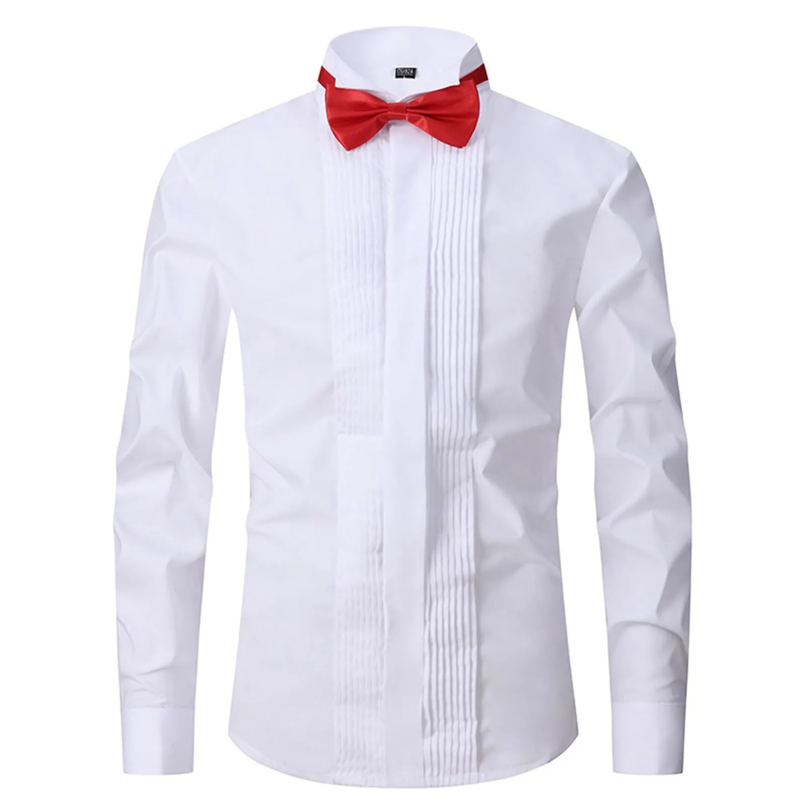 Mymyguoe Camicia da Sposo Uomo a Maniche Lunghe Pieghe Formale Camicia da Matrimonio Business Party Camicia a Maniche Lunghe Taglio Slim Smoking Camicie per Eventi Formali Camicie Tinta Unita Camicie - immagine 7