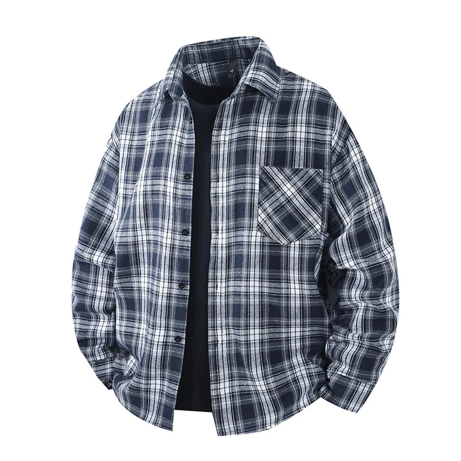 Camicia a quadri da uomo, camicia da lavoro loose fit, camicia di flanella, camicia a quadri invernale, camicia da boscaiolo, blusa per Oktoberfest, camicia tradizionale classica con risvolto, camicia - immagine 1