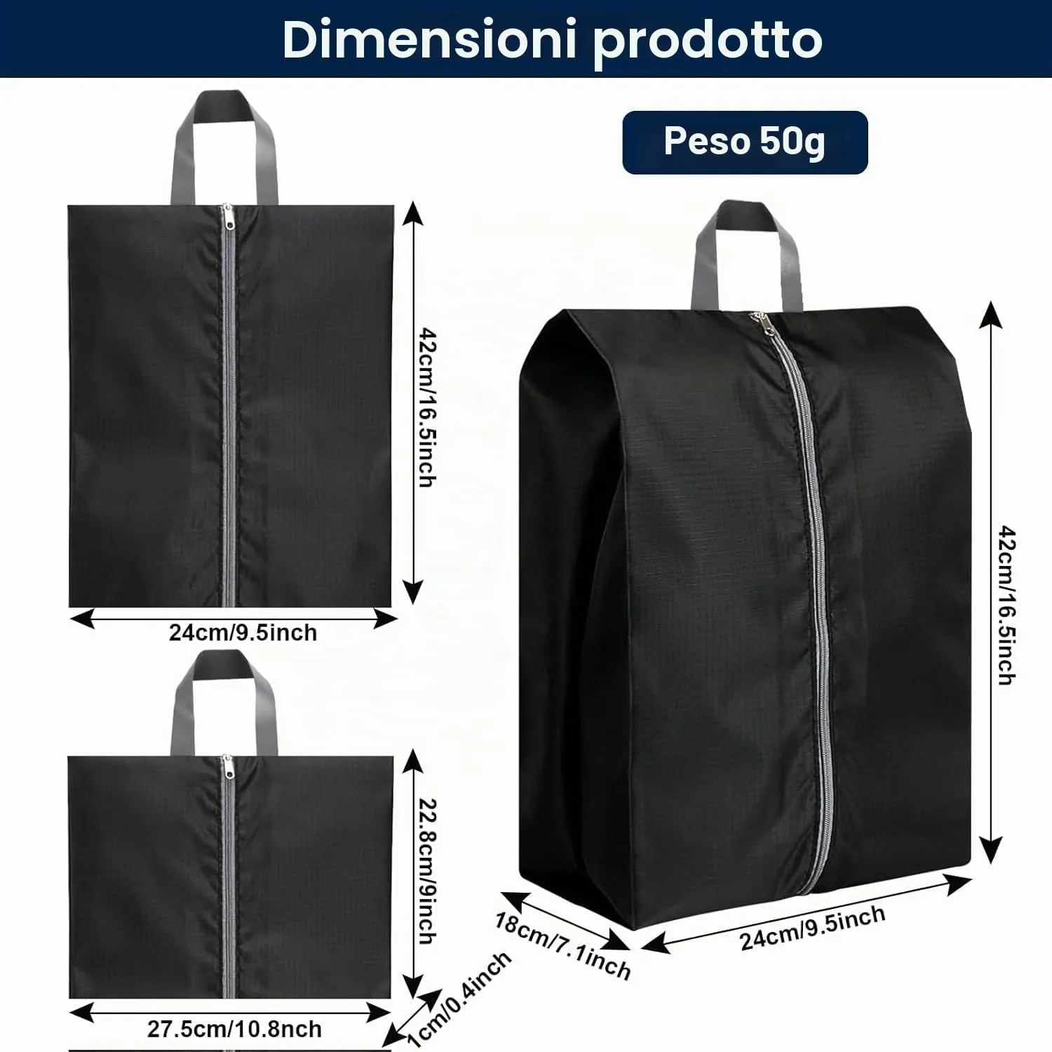 4 pezzi Borsa per Scarpe – Sacchetti Impermeabili per Viaggio - ideale per scarpe da viaggio e vacanze (Nero) - immagine 2