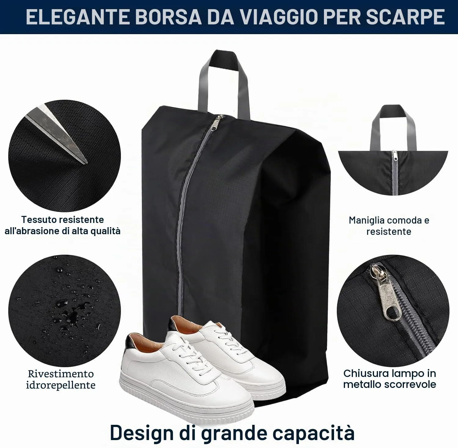 4 pezzi Borsa per Scarpe – Sacchetti Impermeabili per Viaggio - ideale per scarpe da viaggio e vacanze (Nero) - immagine 3