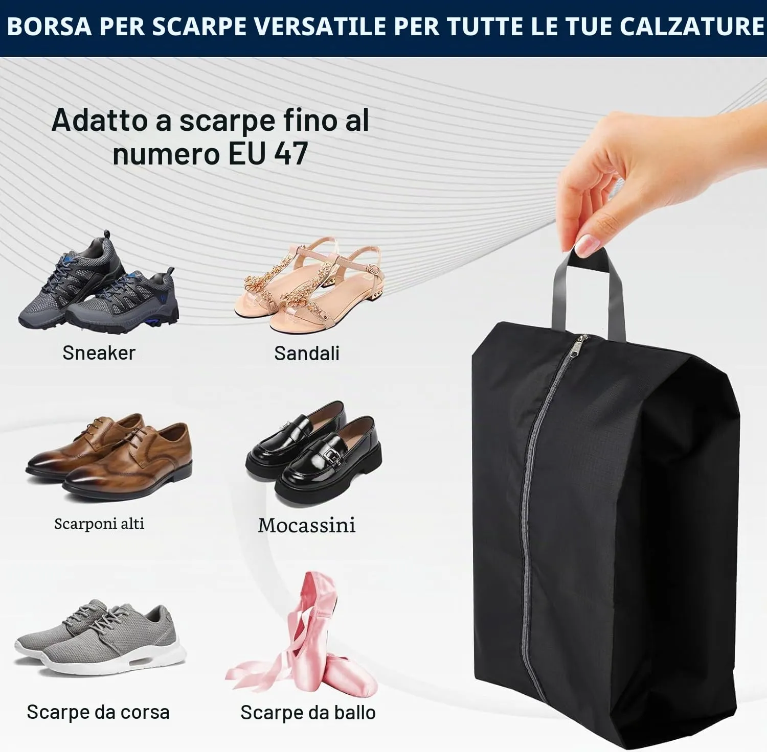 4 pezzi Borsa per Scarpe – Sacchetti Impermeabili per Viaggio - ideale per scarpe da viaggio e vacanze (Nero) - immagine 4
