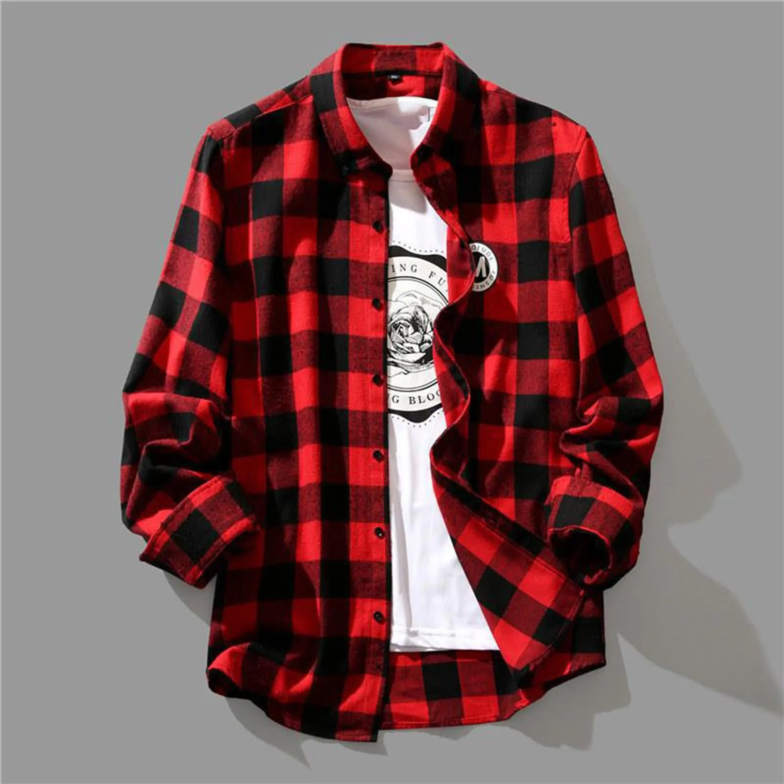 Camicia a quadri da uomo, camicia da lavoro loose fit, camicia di flanella, camicia a quadri invernale, camicia da boscaiolo, blusa per Oktoberfest, camicia tradizionale classica con risvolto, camicia - immagine 2