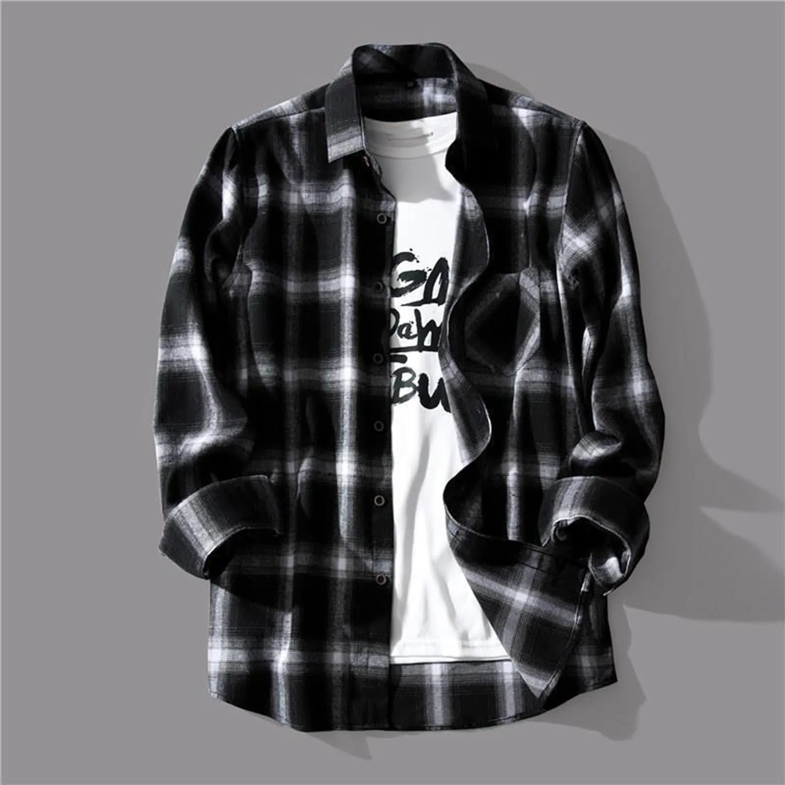 Camicia a quadri da uomo, camicia da lavoro loose fit, camicia di flanella, camicia a quadri invernale, camicia da boscaiolo, blusa Oktoberfest, camicia tradizionale classica con risvolto, camicia - immagine 2