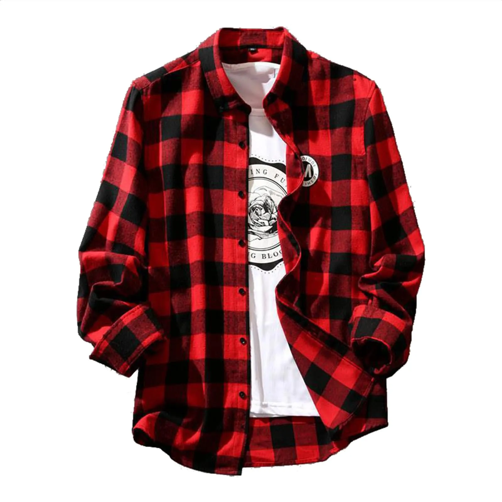 Camicia a quadri da uomo, camicia da lavoro loose fit, camicia di flanella, camicia a quadri, camicia da boscaiolo invernale, blusa per Oktoberfest, camicia tradizionale classica con risvolto, camicia - immagine 1