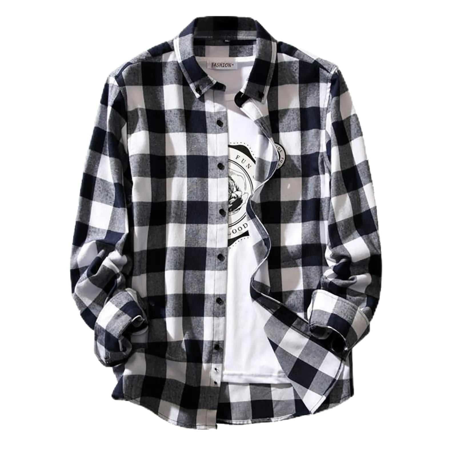 Camicia a quadri uomo camicia da lavoro loose fit camicia di flanella camicia a quadri camicia da boscaiolo invernale blusa Oktoberfest camicia tradizionale classica con risvolto camicia casual a - immagine 1