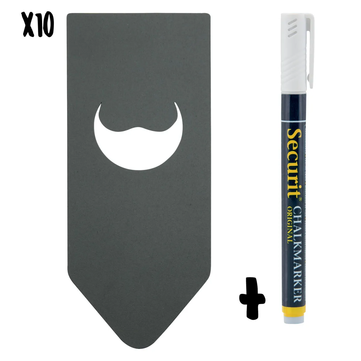 Securit Set di 10 Etichette Lavagna per Bottiglia - Nero - Gancio per collo bottiglia rettangolare - Doppia faccia; 6.5x15 cm (LxH); nero - immagine 1