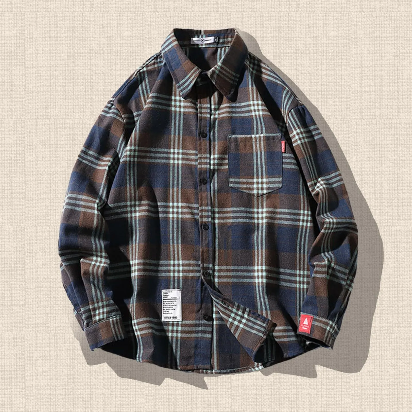 Camicia da lavoro da uomo, Loose Fit, in flanella, a quadri, per l'inverno, per il tempo libero, a maniche lunghe, in lino, S5 blu navy, XL - immagine 2