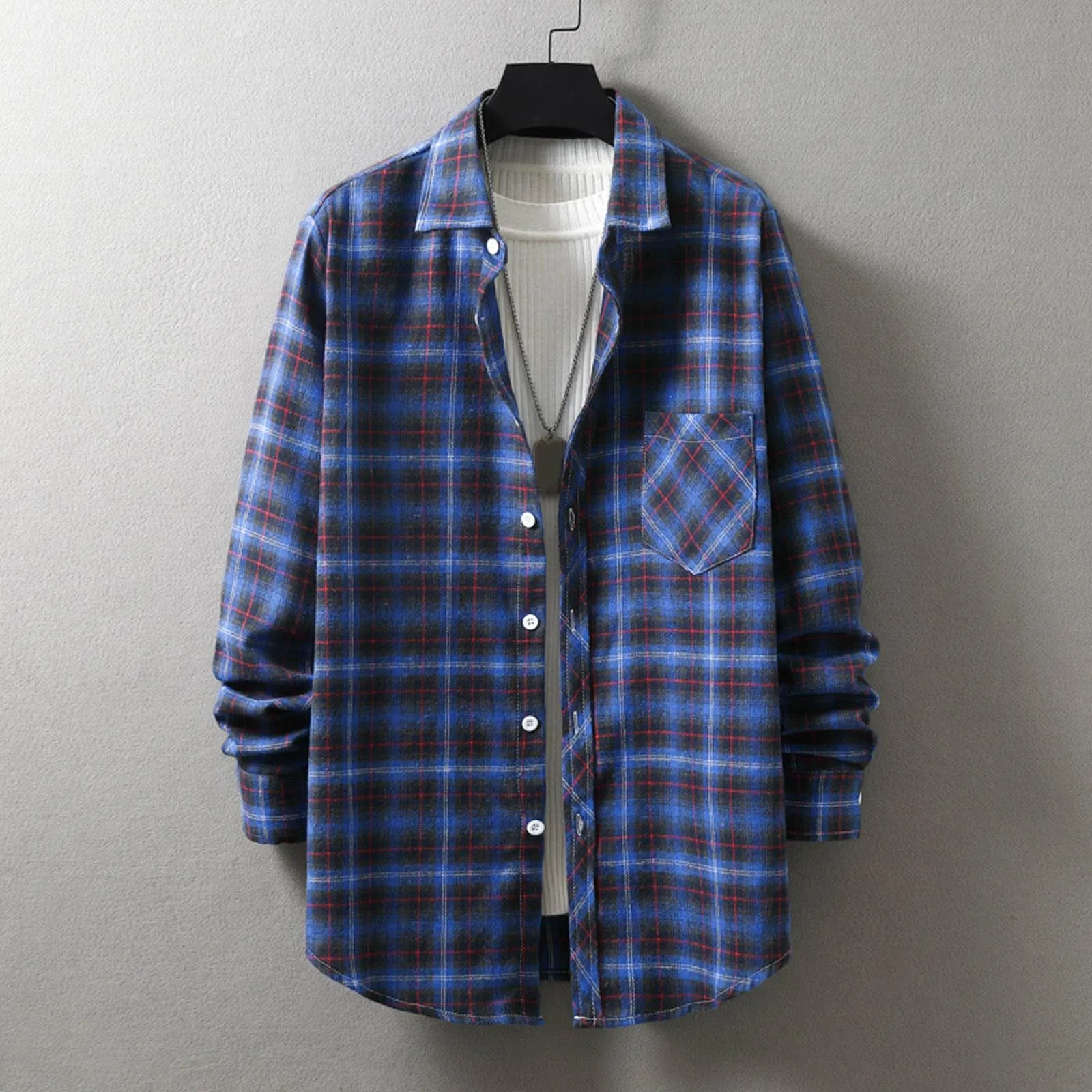 Camicia da lavoro da uomo, Loose Fit, in flanella, a quadri, per l'inverno, per il tempo libero, a maniche lunghe, in lino, S6 blu, S - immagine 3