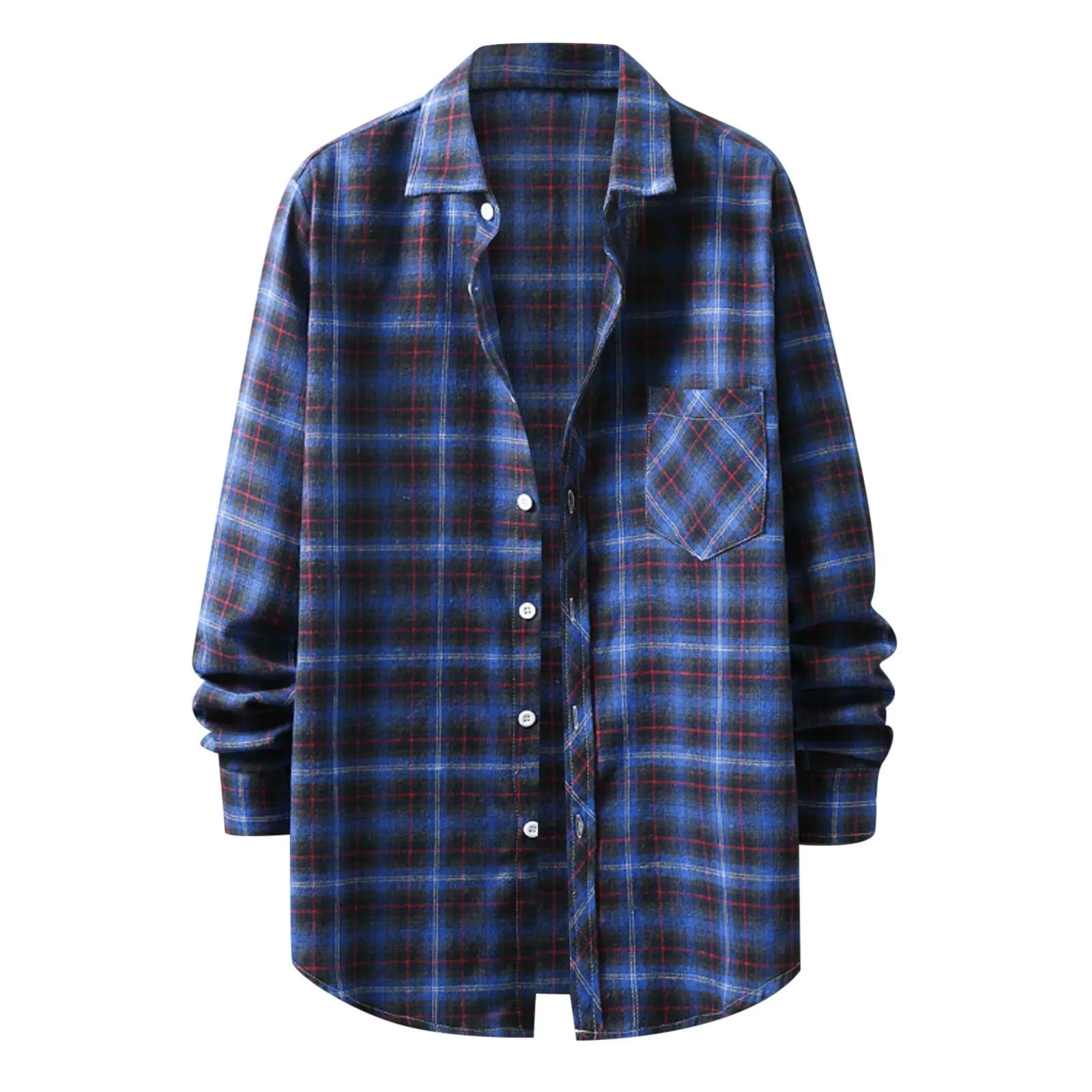 Camicia da lavoro da uomo, Loose Fit, in flanella, a quadri, per l'inverno, per il tempo libero, a maniche lunghe, in lino, S6 blu, XL - immagine 1