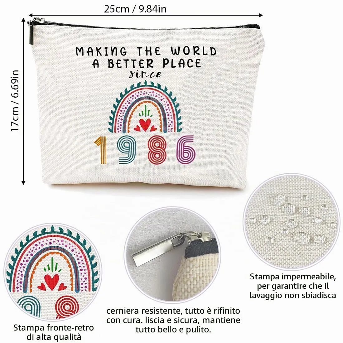 BAHME 2 Pcs Beauty Case Perfetto Per Il 40º Compleanno, Ideale Come Regalo, Regali di Compleanno per Donne, tra Cui Borsa per il Trucco e Calzini di Compleanno Ideali per Donne (1986-40 anni) - immagine 2
