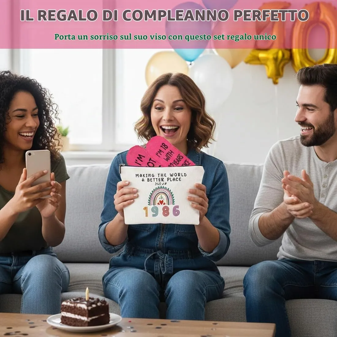 BAHME 2 Pcs Beauty Case Perfetto Per Il 40º Compleanno, Ideale Come Regalo, Regali di Compleanno per Donne, tra Cui Borsa per il Trucco e Calzini di Compleanno Ideali per Donne (1986-40 anni) - immagine 6