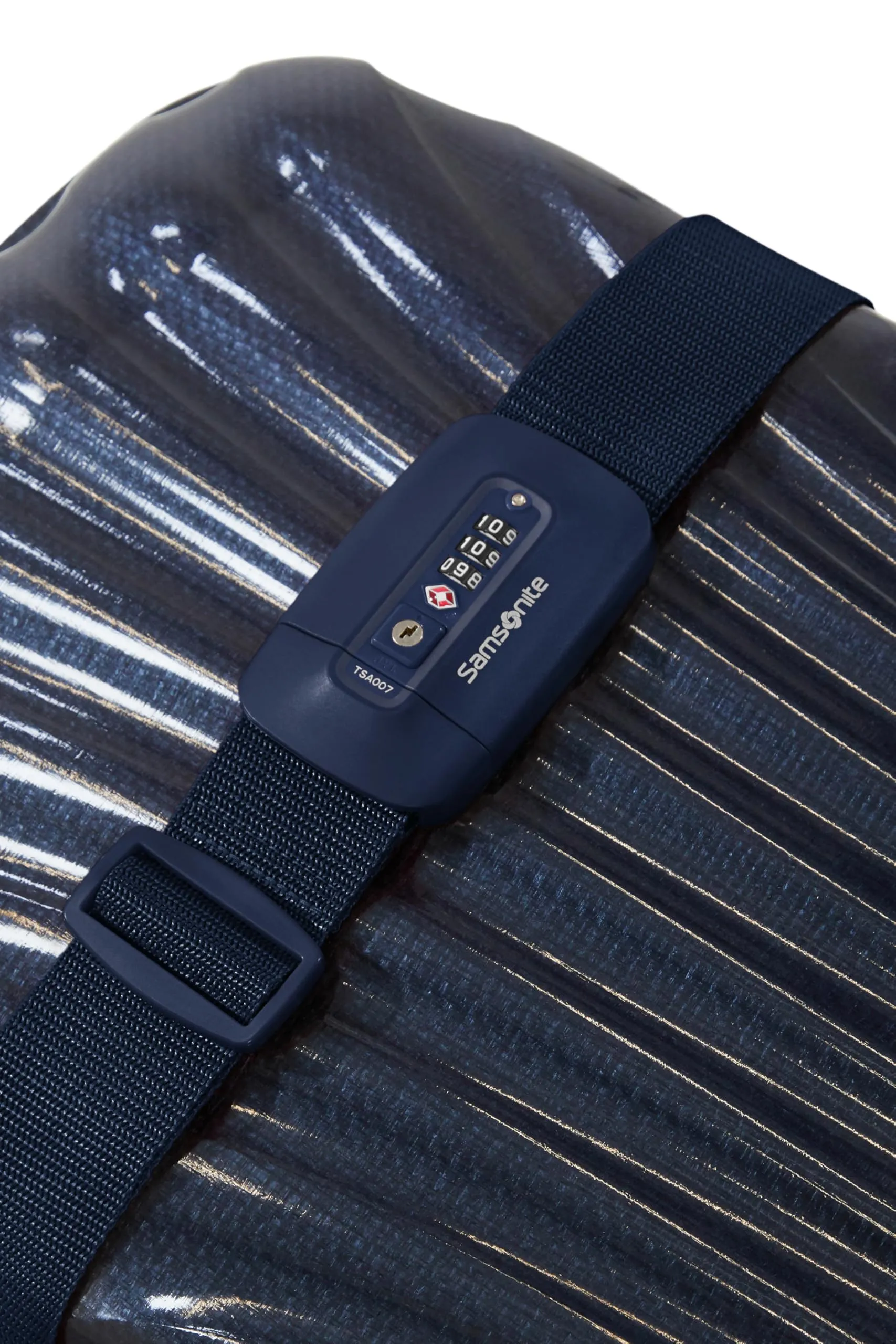 Samsonite TA Revolution – Cinghia per bagagli con lucchetto TSA, regolabile 50mm, fibbia a scatto robusta, cinghia per valigia sicura per viaggi, Blu (Midnight Blue) - immagine 4
