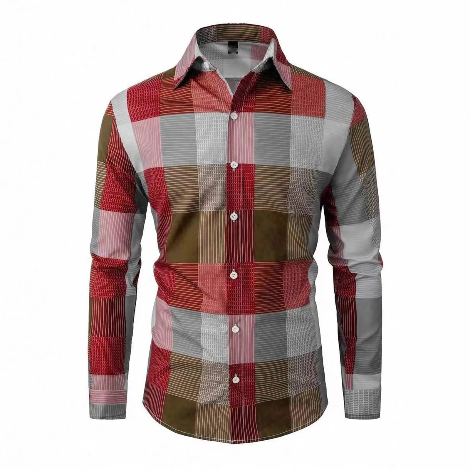 Camicia da lavoro da uomo, Loose Fit, in flanella, a quadri, per l'inverno, per il tempo libero, a maniche lunghe, in lino, S7 rosso, XXL - immagine 1