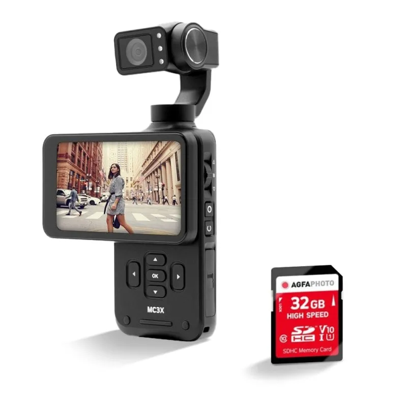 Agfaphoto Realimove MC3X Fotocamera digitale compatta Sensore CMOS Sony IMX317 da 12 MP Stabilizzazione a 3 assi Ultra HD 4K Schermo touch da 3,5" Microfono integrato - immagine 1