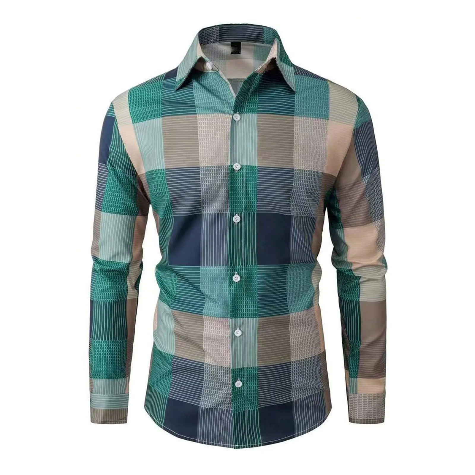 Camicia da lavoro da uomo, Loose Fit, in flanella, a quadri, per l'inverno, per il tempo libero, a maniche lunghe, in lino, S7 verde, 3XL - immagine 2