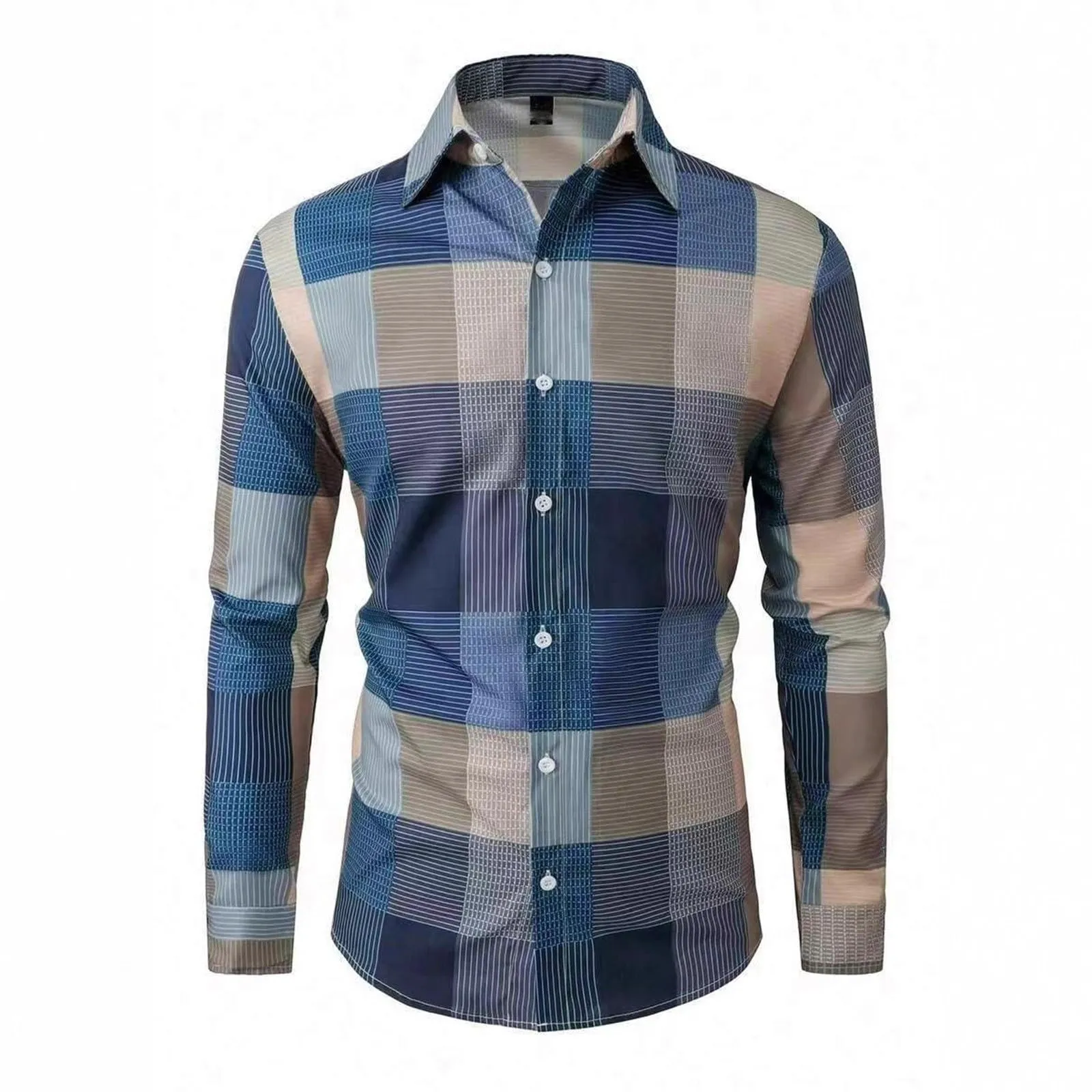 Camicia da lavoro da uomo, Loose Fit, in flanella, a quadri, per l'inverno, per il tempo libero, a maniche lunghe, in lino, S7 blu, XL - immagine 2