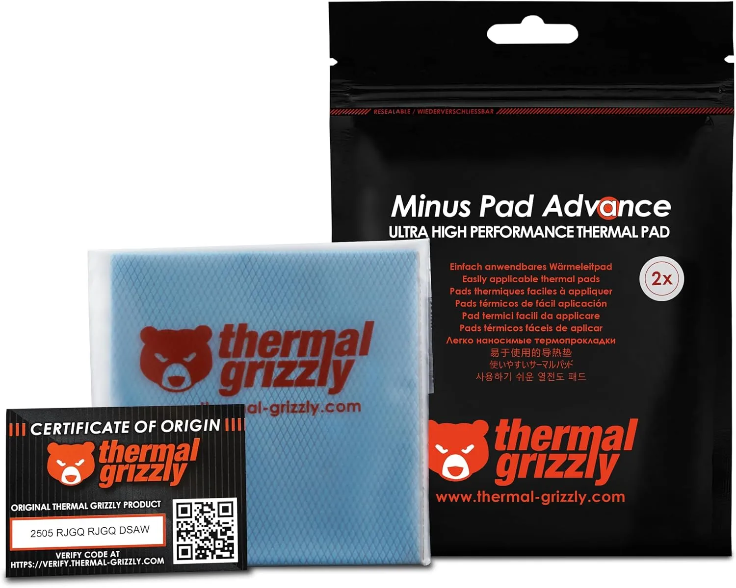 Thermal Grizzly Minus Pad Advance 100x100x1,5 mm confezione da 2 pad termici ad alta conduttività - immagine 1