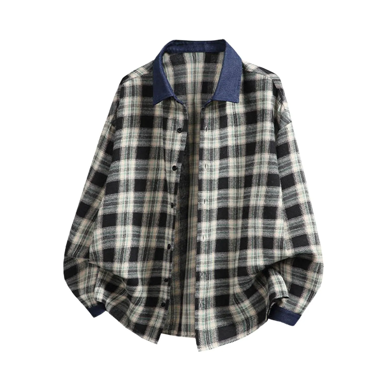 Camicia da lavoro da uomo, Loose Fit, in flanella, a quadri, per l'inverno, per il tempo libero, a maniche lunghe, in lino, S8 Nero, L - immagine 1