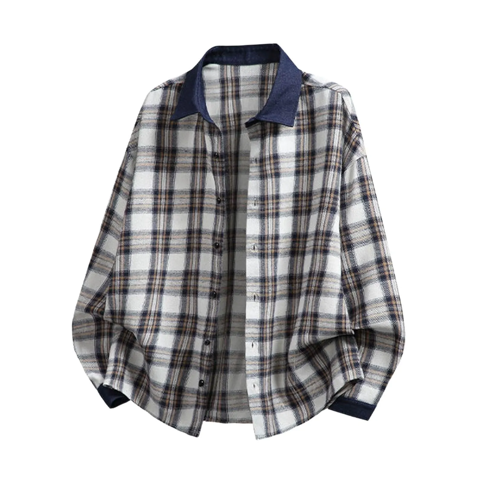 Camicia da lavoro da uomo, Loose Fit, in flanella, a quadri, per l'inverno, per il tempo libero, a maniche lunghe, in lino, S8 bianco, 3XL - immagine 1